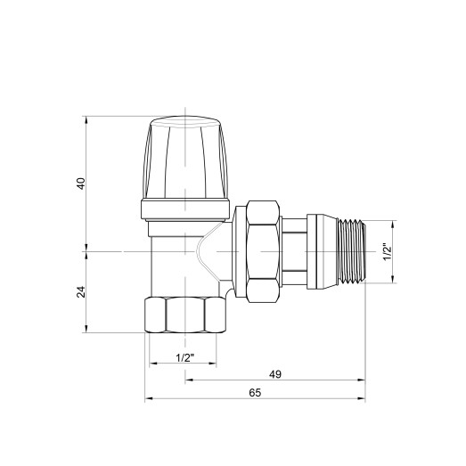 Кран радиаторный Icma 1/2" с антипотеканием угловой без ручки №952 (82952AD06)