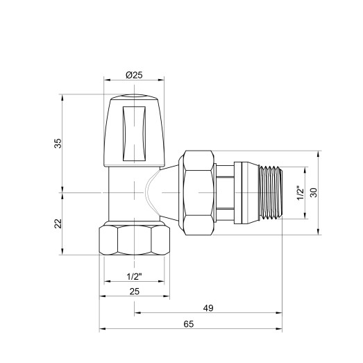 Кран радиаторный Icma 1/2" с антипротеканием угловой без ручки №805+940 (82805AD06940)