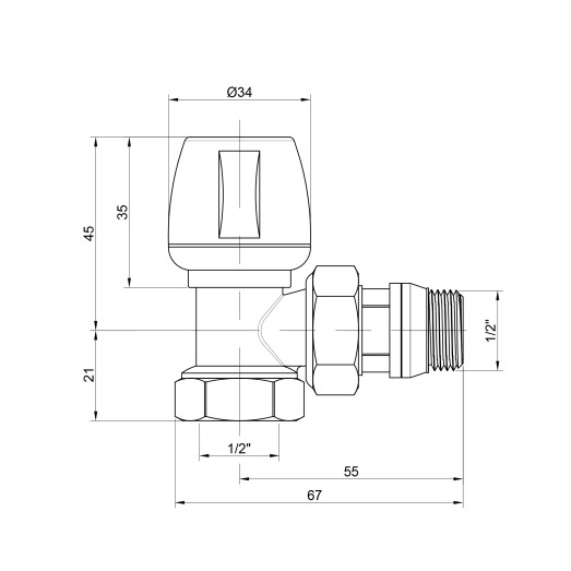 Кран радиаторный Icma 1/2" с антипротеканием угловой №803+940 (82803AD06940)