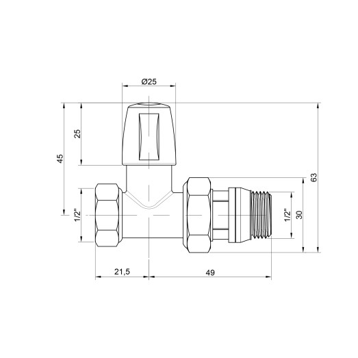 Кран радіаторний Icma 1/2" з антипротіканням прямий без ручки №815+940 (82815AD06940)