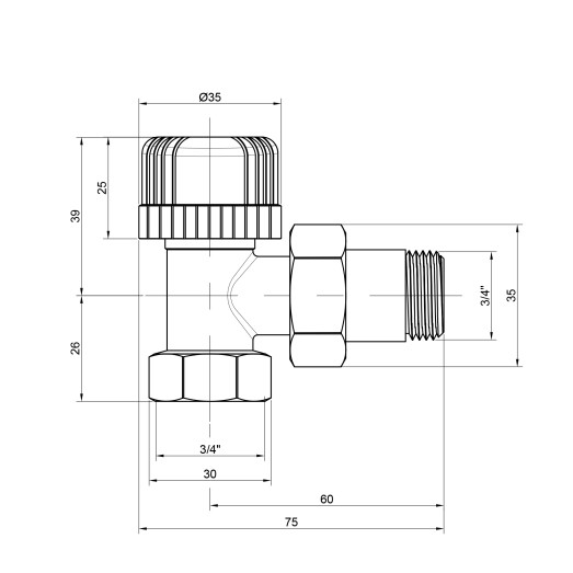 Кран радиаторный Icma 3/4" 30х1,5 угловой №778 (82778AE06)
