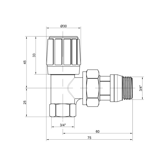 Кран радиаторный Icma 3/4" с антипротеканием угловой №951 (82951AE06)