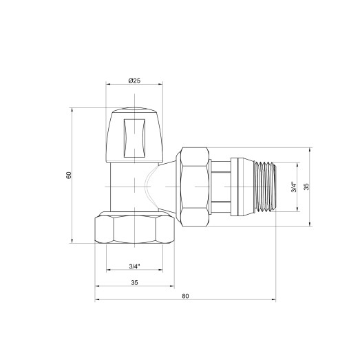 Кран радиаторный Icma 3/4" с антипротечкой угловой без ручки №805+940 (82805AE06940)