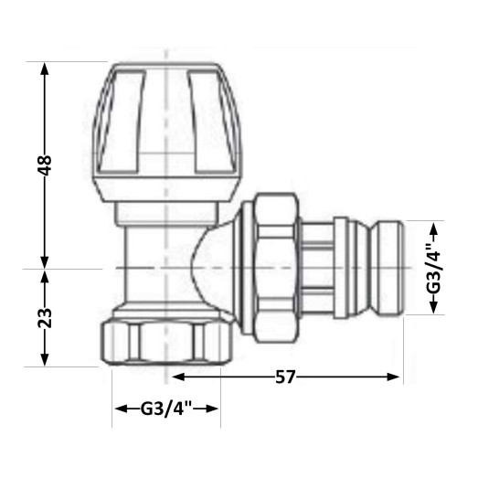 Кран радиаторный Icma №803+940 угловой 3/4" с ручкой