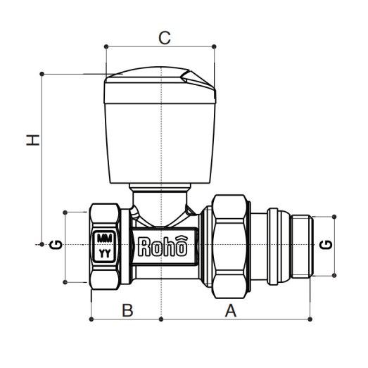 Кран радиаторный Roho R5561-050 - 1/2" прямой (антипротекание) (RO0131)
