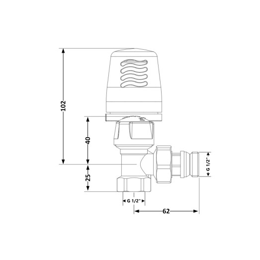 Термостатический радиаторный кран Icma 1/2" ВН угловой №764+940 (82764AD06940)