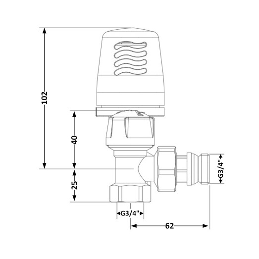 Кран радиаторный термостатический Icma 3/4" ВН угловой №764+940 (82764AE06940)
