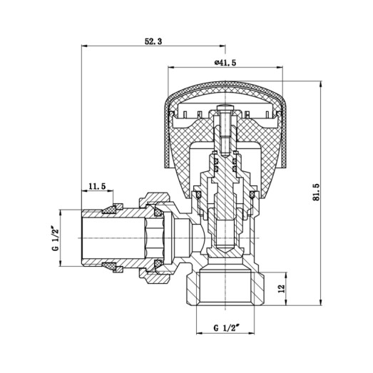 Кран радиаторный Thermo Alliance Standart Powerful 1/2" с антипротечкой угловой SF232W15