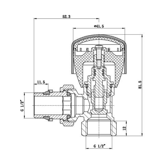 Кран радиаторный Thermo Alliance Standart Powerful 1/2" с антипротечкой угловой SF232W15