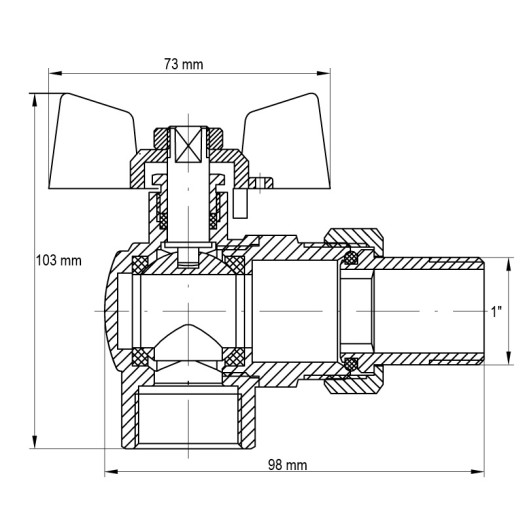 Кран з американкою 1" Koer KR.228 кутовий (KR0149)