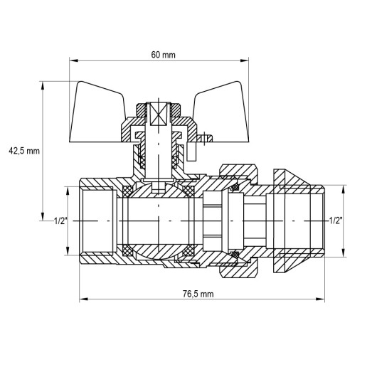Кран з американкою 1/2" "антипротікання" Koer KR.227-Gi (KR0189)
