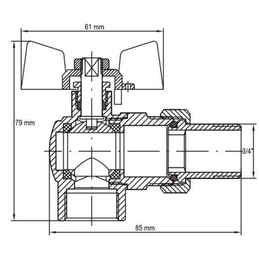 Кран з американкою 3/4" "антипротікання" Koer KR.228-Gi кутовий (KR0194)