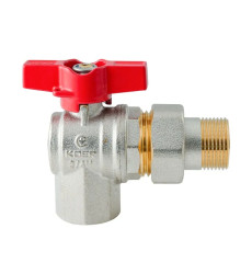 Кран з американкою кутовий Koer Extreme KE.228-20 - 3/4" ручка "метелик" червона (KR5764)