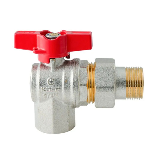 Кран з американкою кутовий Koer Extreme KE.228-20 - 3/4" ручка "метелик" червона (KR5764)