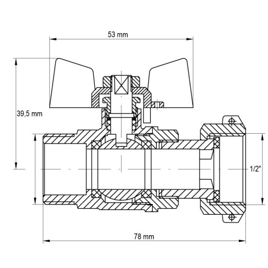 Кран с накидной гайкой 1/2" ГШБ газ Koer KR.220.G (KR0166)