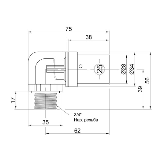 Кутик прес SharkBite 25х3/4" ЗР (SNP022534MB)