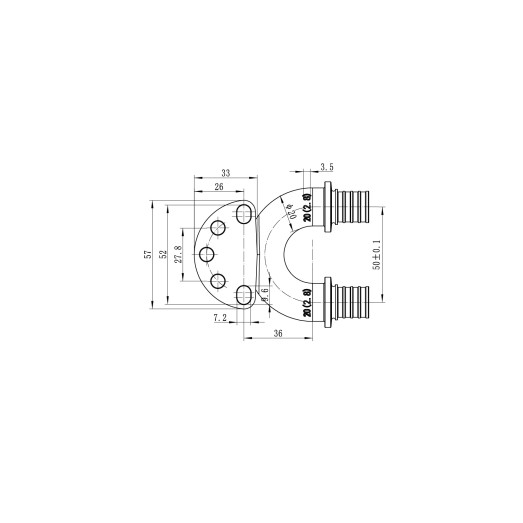 Кутник настінний з наскрізним проходом та ВР Koer KA.LW20-06F-20 - 20(2.8mm) x 1/2"F x 20(2.8mm) (KR4883)