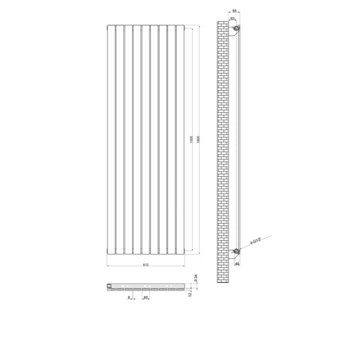Радіатор трубчастий ARTTIDESIGN Livorno 9/1800/612/50 вертикальний сірий матовий (LV.9.180.61.5.G)