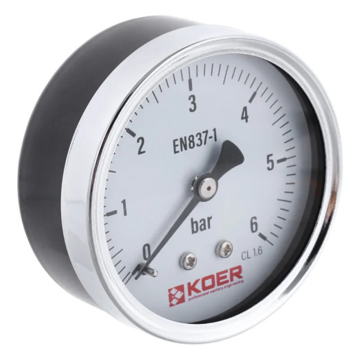 Манометр аксіальний KOER KM.611A 63мм (0-6 bar) 1/4''-1/2'' (KR2901)