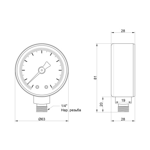 Манометр Icma 1/4" 0-10 бар нижнее подключение №244 (91244AB10)