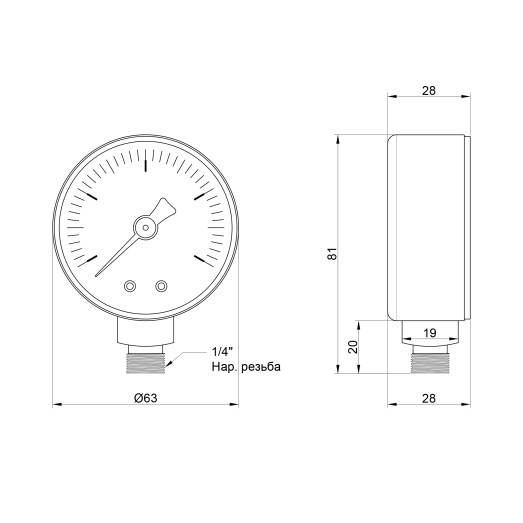 Манометр Icma 1/4" 0-4 бар нижнее подключение №244 (91244AB04)