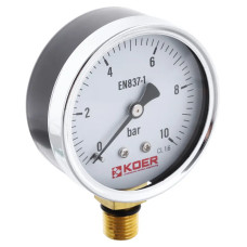 Манометр радіальний KOER KM.610R 63мм (0-10 bar) 1/4''-1/2'' (KR2902)