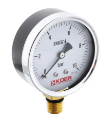 Манометр радіальний KOER KM.610R 63мм (0-10 bar) 1/4''-1/2'' (KR2902)