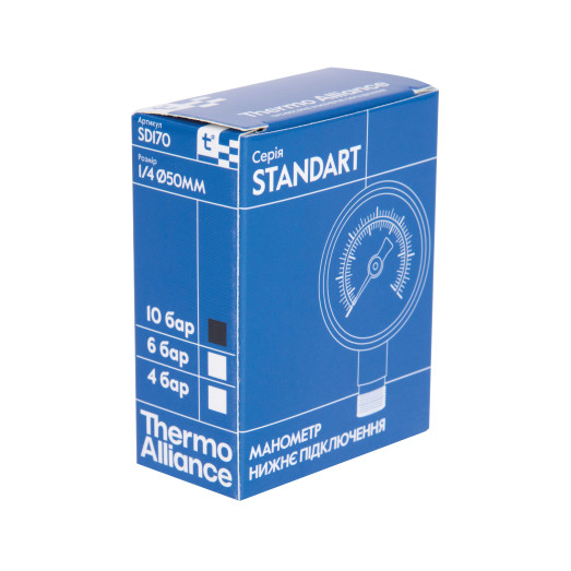 Манометр Thermo Alliance Standart 10 бар 1/4" нижнее подключение (SD17010B)