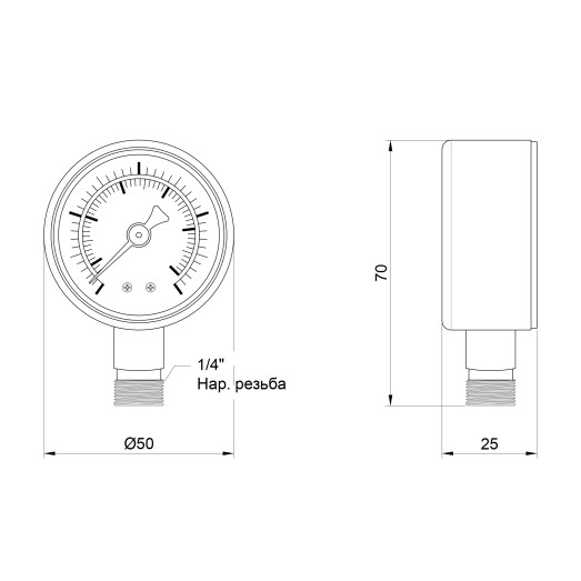 Манометр Thermo Alliance Standart 50 мм 1/4" нижнее подключение (SD1704B)