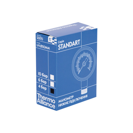 Манометр Thermo Alliance Standart 50 мм 1/4" нижнее подключение (SD1704B)