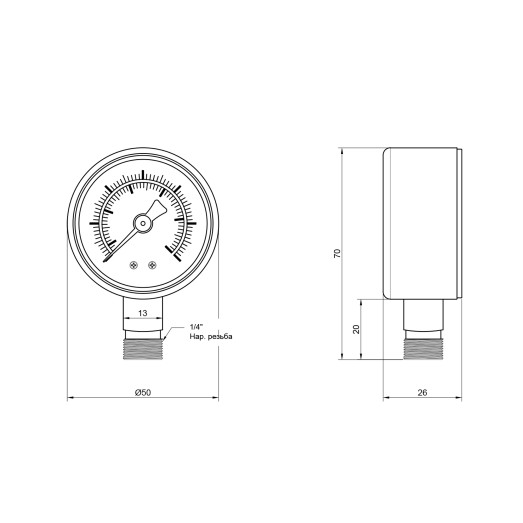 Манометр Thermo Alliance Standart 50 мм 1/4" нижнее подключение (SD1706B)