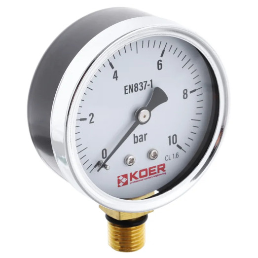 Манометр радиальный (KOER KM.610R) (0-10 bar), D=63мм, 1/4'' (KR0205)