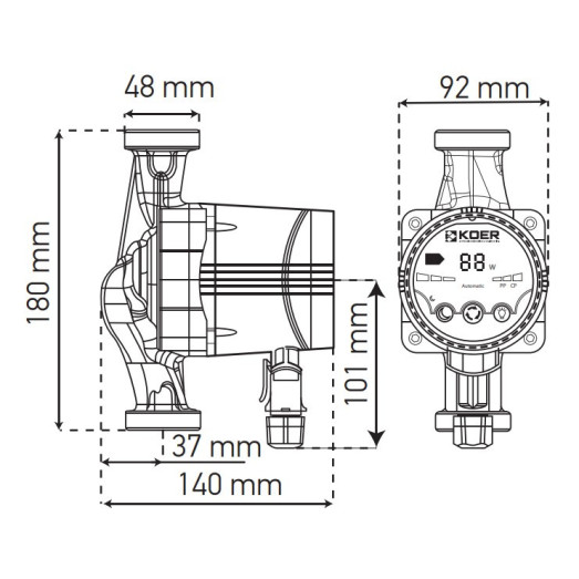 Насос циркуляційний енергозберігаючий KOER KP.N25/6-180 Н=6М, Q=3,3кбМ, P=8-43Вт (з кабелем і гайками)