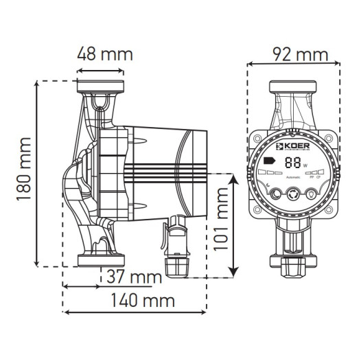 Насос циркуляційний енергозберігаючий KOER KP.N25/6-180 Н=6М, Q=3,3кбМ, P=8-43Вт (з кабелем і гайками)