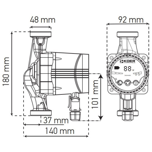Насос циркуляционный энергосберегающий KOER KP.N25/4-180 (с кабелем и гайками) (KP0246)