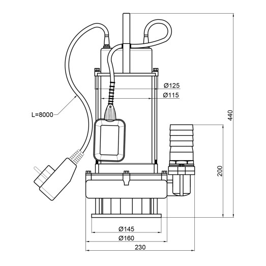 Насос фекальний Thermo Alliance WSD25-14-1,5C 1,5 кВт (TAWSD251415C15)
