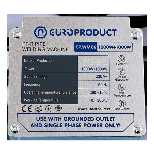 Паяльник Europroduct EP.WM06 для PPR труб (плоские насадки) 50/110mm (EP6096)