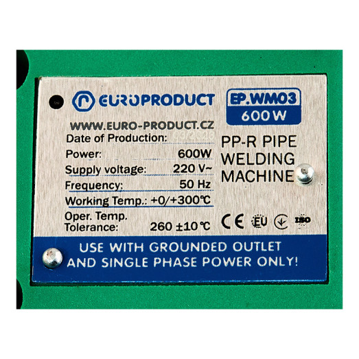 Паяльник для PPR труб, насадки плоские, 600W 20/32mm EUROPRODUCT EP.WM03 (EP6093)