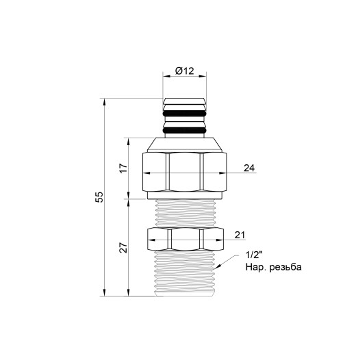 Переходник обжимной Icma 16х1/2" ЗР №531 (81531ADGH06)