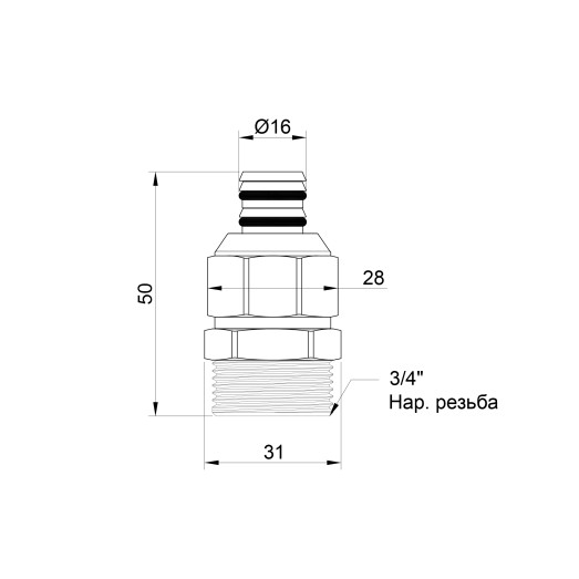 Переходник обжимной Icma 16х3/4" ЗР №531 (81531AEGH06)