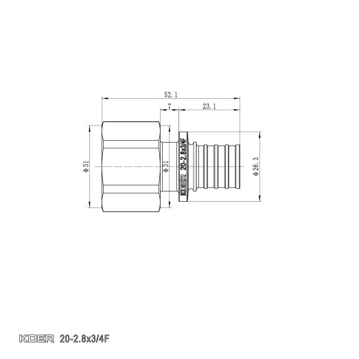 Перехідник з ВР Koer KA.A08F-20 - 20(2.8mm) x 3/4"F (KR4864)