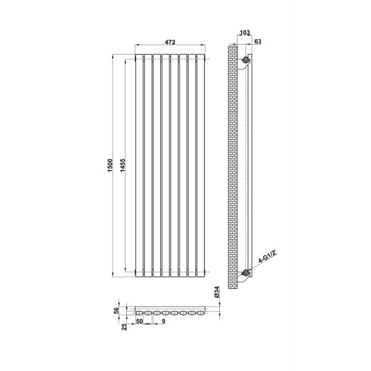 Радіатор трубчастий ARTIDESIGN Rimini 8/1500/472/50 вертикальний білий матовий (RM.8.150.47.5.W) Радіатор трубчастий ARTIDESIGN Rimini 8/1500/472/50 вертикальний білий матовий (RM.8.150.47.5.W)