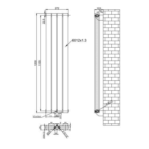 Радіатор трубчастий ARTTIDESIGN Livorno II 4/1200/272/50 вертикальний чорний (LV II.4.120.27.5.B)
