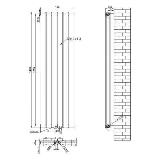 Радіатор трубчастий ARTTIDESIGN Livorno II 6/1400/408/50 вертикальний чорний (LV II.6.140.40.5.B)
