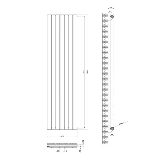 Радіатор трубчастий ARTTIDESIGN Livorno II 7/1800/476 вертикальний чорний (LV II.7.180.47.B)