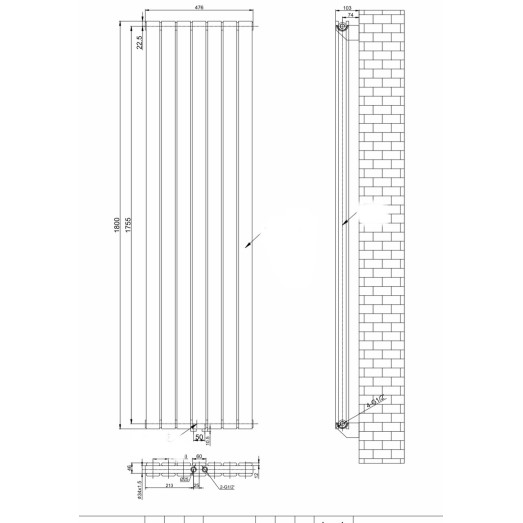 Радіатор трубчастий ARTTIDESIGN Livorno II 7/1800/476/50 вертикальний білий (LV II.7.180.47.5.W)