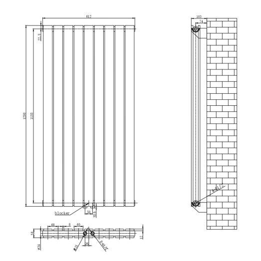 Радіатор трубчастий ARTTIDESIGN Livorno II 9/1200/612/50 вертикальний білий (LV II.9.120.61.5.W)