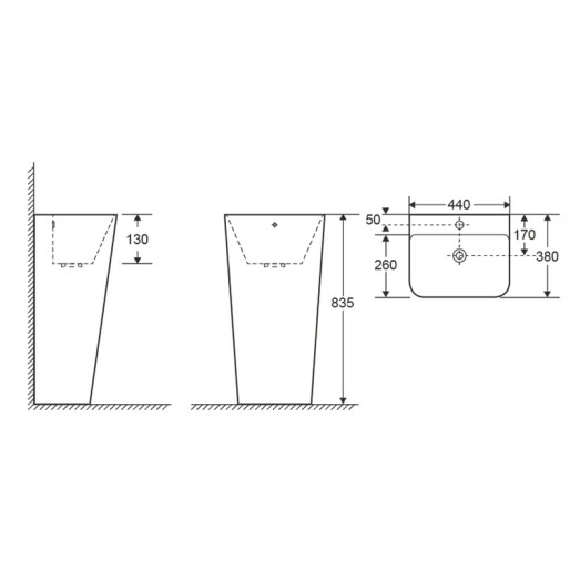 Раковина моноблок Mixxus STYLE-1101 с отверстием под смеситель и переливом 440х380х830мм (MI6696)