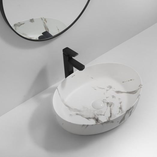 Раковина накладная MIXXUS PREMIUM ELLIPSE-0104 MARBLE 550х415х140mm (MP6554)