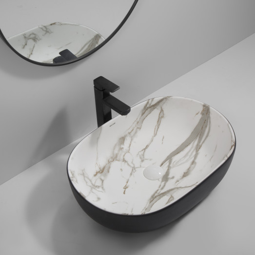 Раковина накладная MIXXUS PREMIUM ELLIPSE-0105 MARBLE-BLACK 600х400х150mm (MP6565)